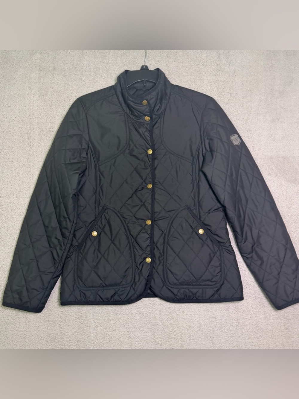 Eddie Bauer Sport Shop Quilted Field Jacket Women’s Medium Black Gold Buttons